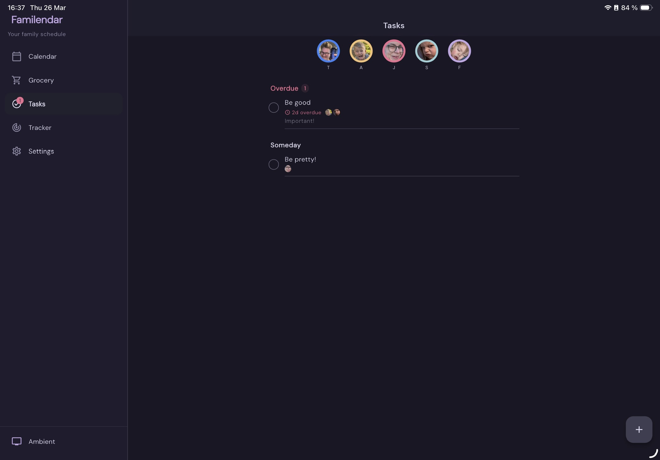Familendar tasks